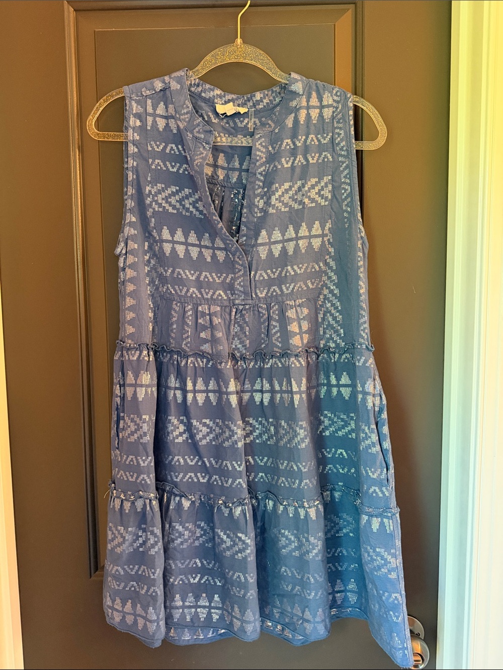 Elan Blue Printed Sleeveless Mini Dress